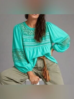 Blank London by Anthropologie Turquoise Embroidered Blouse - Size S
